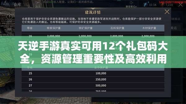 天逆手游真實可用12個禮包碼大全，資源管理重要性及高效利用策略解析