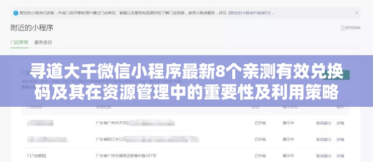 尋道大千微信小程序最新8個親測有效兌換碼及其在資源管理中的重要性及利用策略