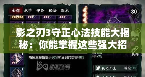 影之刃3守正心法技能大揭秘：你能掌握這些強(qiáng)大招式嗎？
