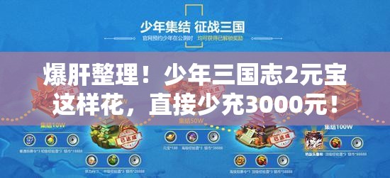 爆肝整理！少年三國(guó)志2元寶這樣花，直接少充3000元！